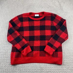 Old Navy Knit Sweater Women XXL Red Black Checkered Lumberjack Pullover - HOLES